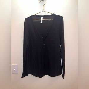 Athleta Wind Down Sleep Top Black Long Sleeve Ribbed NWT Large